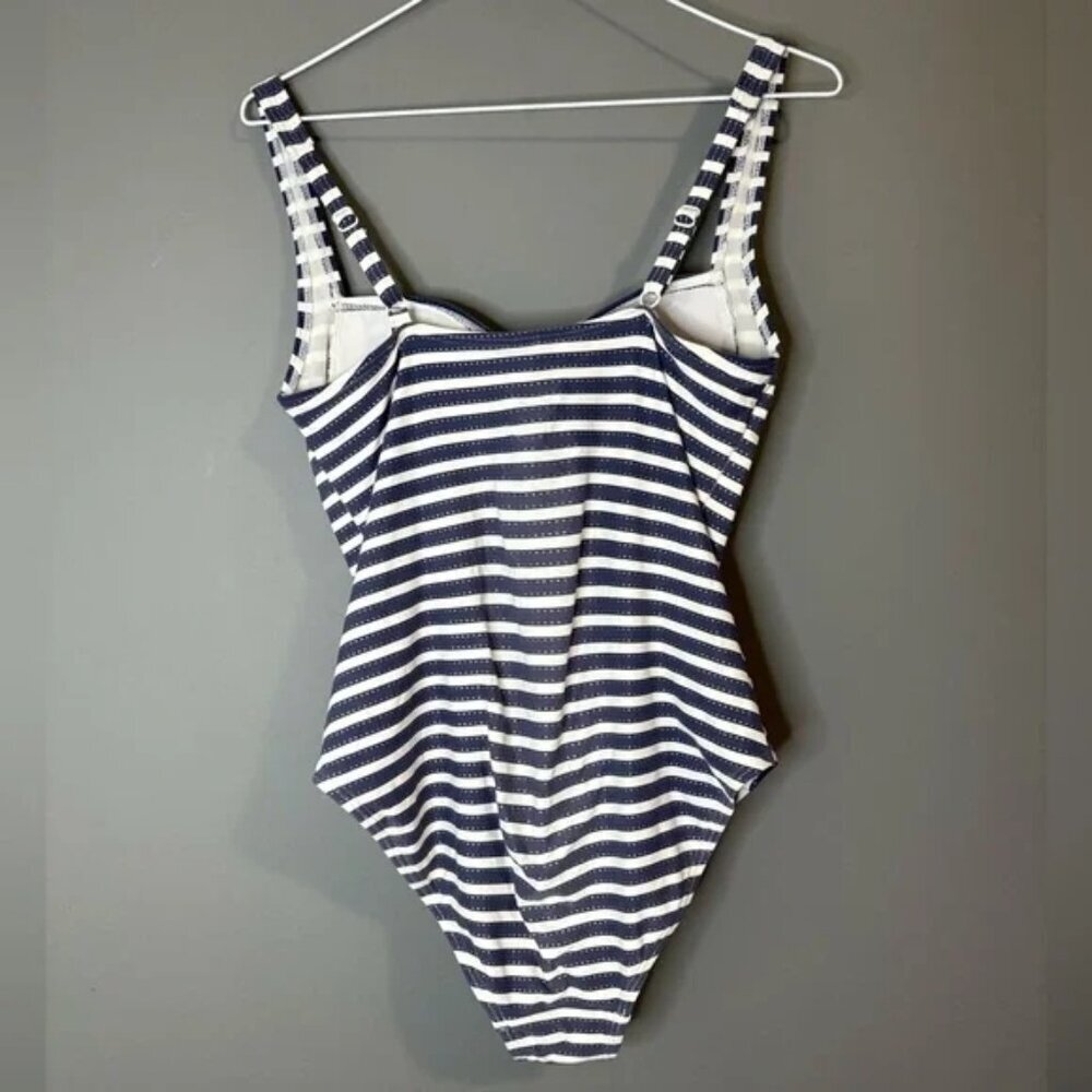 One Piece Nip Tuck Swimsuit Blue White Nautical Stripe Rouched Swim Suit Size 8 - Picture 3 of 7
